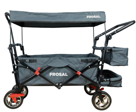 FROSAL Faltbarer Bollerwagen Leo mit Sonnendach und Stauraumerweiterung
