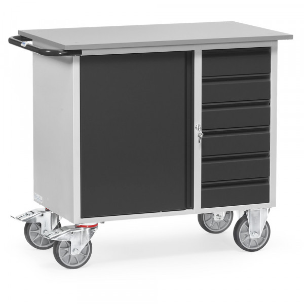 Fetra 2450 7016 Stahlblech-Werkstattwagen &quot;GREY EDITION&quot; 400 kg, mit Schrank und sechs Schubladen