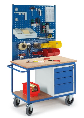 ROLLCART Werkstattwagen mit Schubladenschrank, zwei Lochplatten, eine Schlitzplatte, 07-4308L2S1