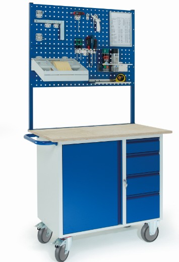 ROLLCART Werkstattwagen mit vier Schubladen, Stahlschrank, zwei Lochplatten, 07-4361L2